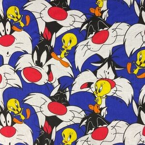 Vintage Sylvester & Tweety Bird cotton fabric 72” x 44” Looney Tunes